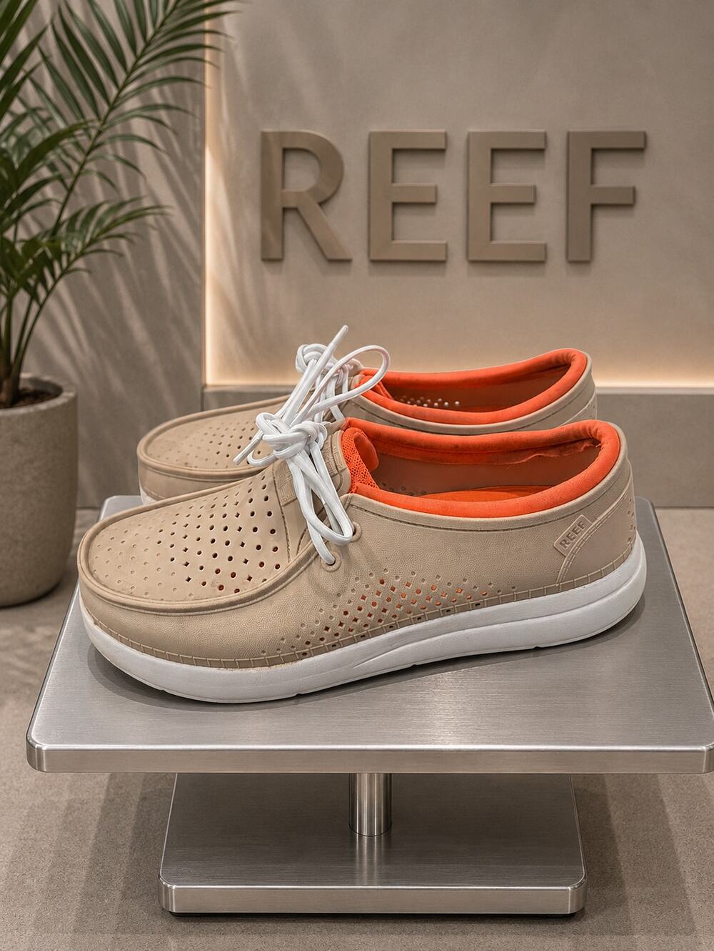 REEF Deck Hand 2 Coral Beige Perforated Boat Shoes Women’s Sz 9 EU 40